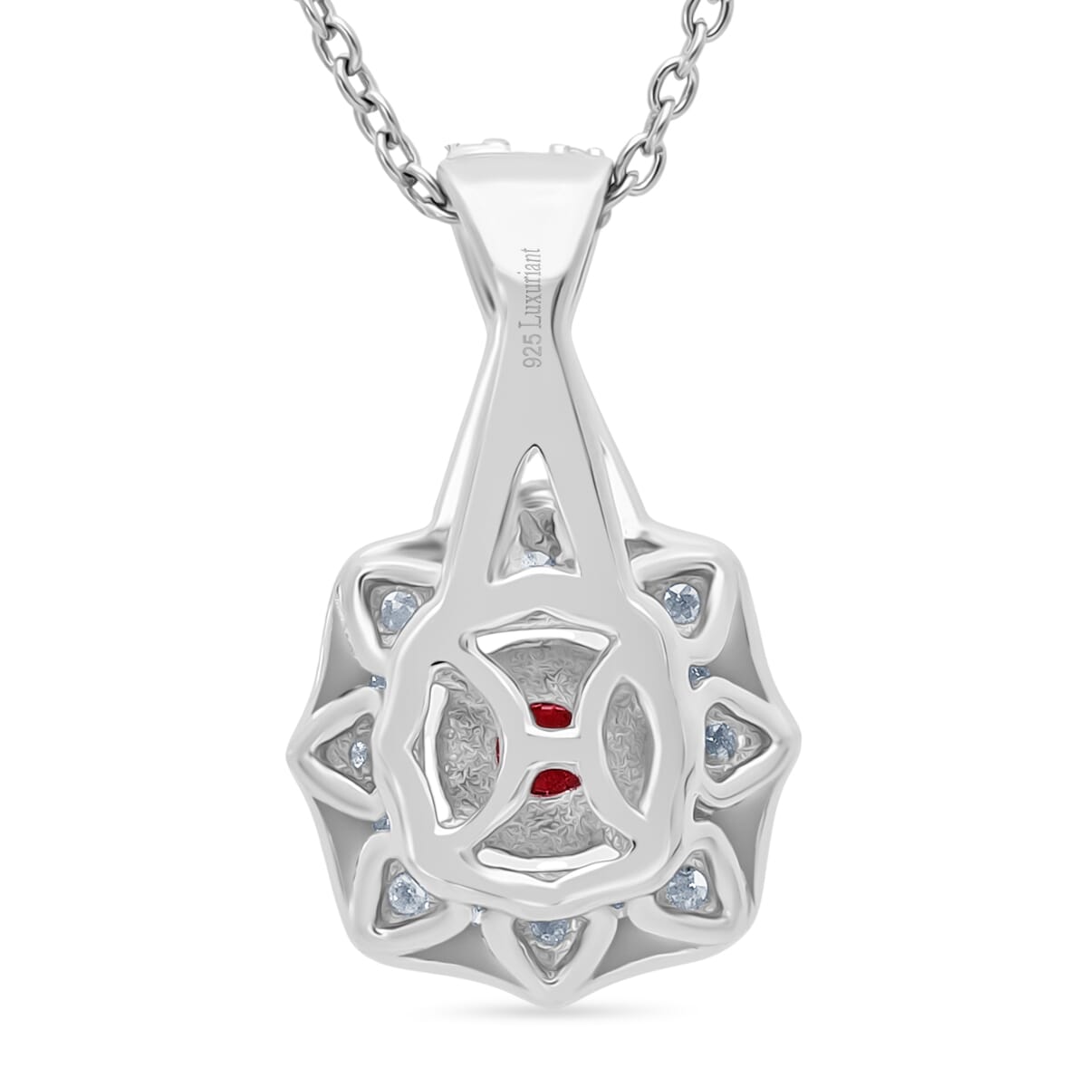 Luxuriant Lab Grown Pink and White Diamond VS 0.50 ctw Art Deco Pendant Necklace in Rhodium Over Sterling Silver 20 Inches image number 3