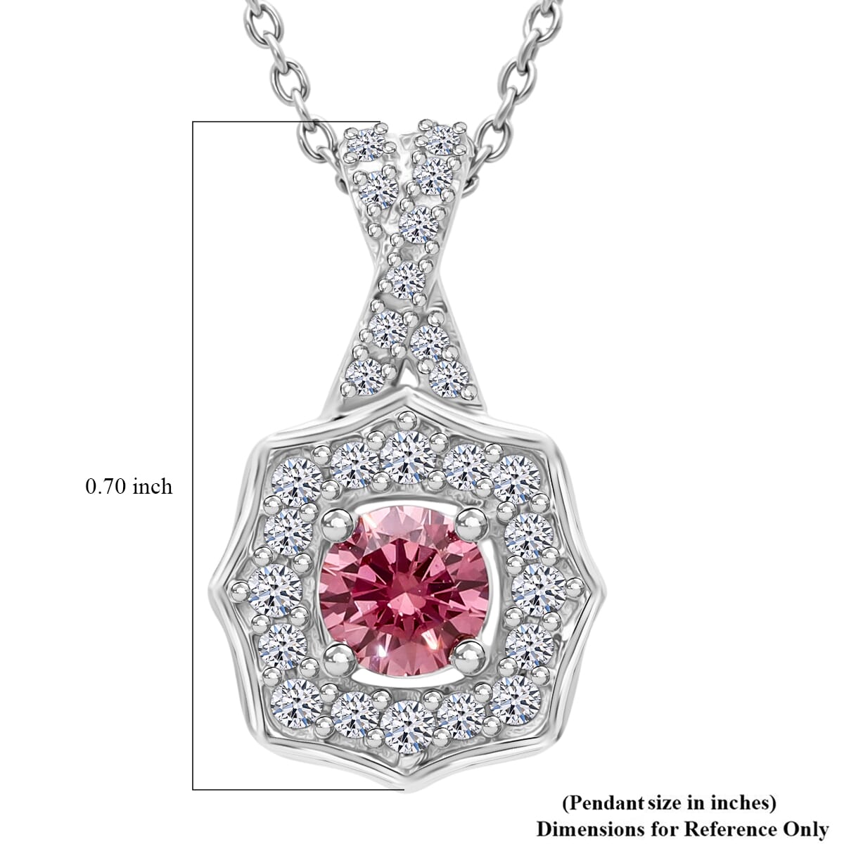 Luxuriant Lab Grown Pink and White Diamond VS 0.50 ctw Art Deco Pendant Necklace in Rhodium Over Sterling Silver 20 Inches image number 4