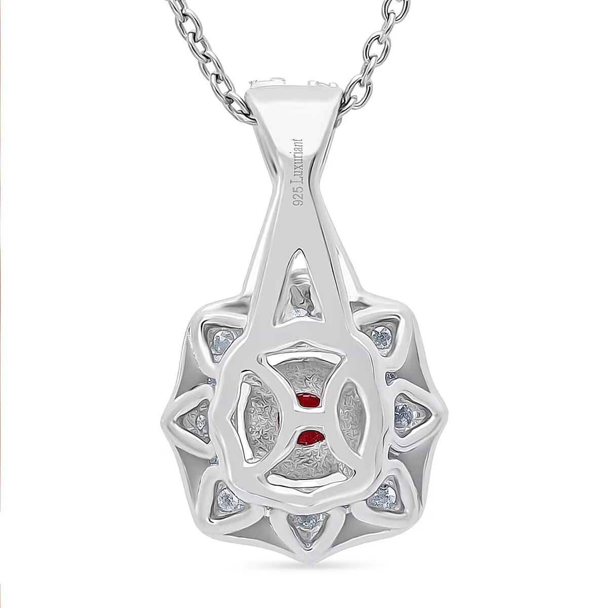 Luxuriant Lab Grown Pink Diamond (IR) (VS) and Lab Grown Diamond 0.50 ctw Art Deco Pendant Necklace in Rhodium Over Sterling Silver 20 Inches image number 7