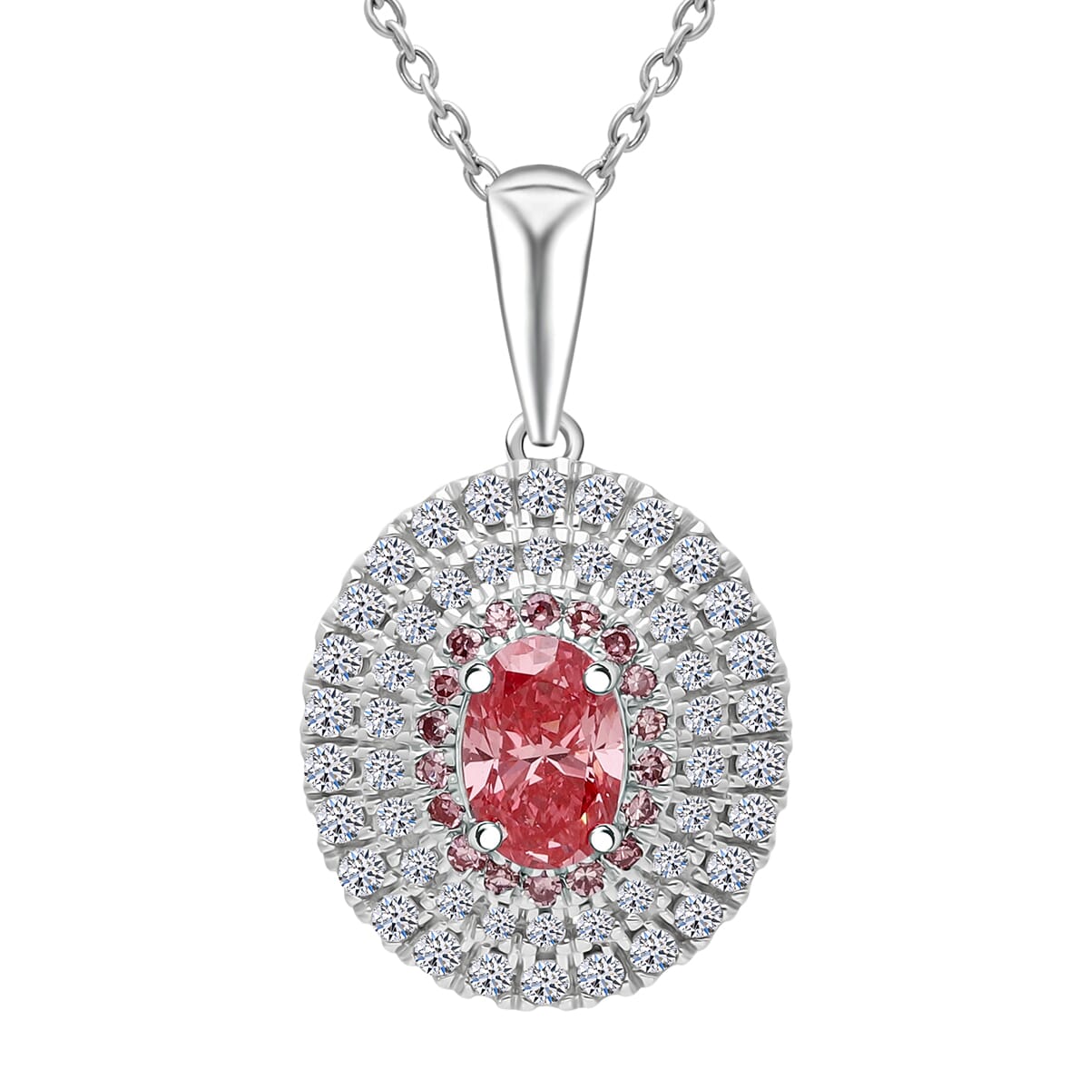 Luxuriant Lab Grown Pink and White Diamond VS 1.00 ctw Rose Radiance Pendant Necklace in Rhodium Over Sterling Silver 20 Inches image number 0