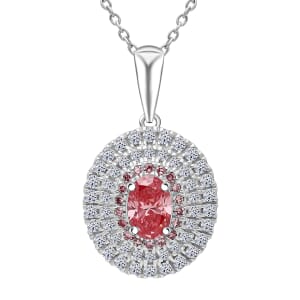Luxuriant Lab Grown Pink and White Diamond VS 1.00 ctw Rose Radiance Pendant Necklace in Rhodium Over Sterling Silver 20 Inches