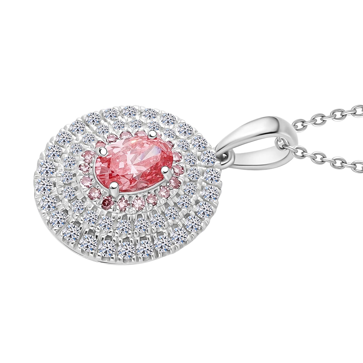 Luxuriant Lab Grown Pink and White Diamond VS 1.00 ctw Rose Radiance Pendant Necklace in Rhodium Over Sterling Silver 20 Inches image number 2