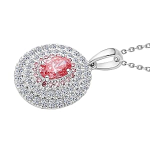 Luxuriant Lab Grown Pink Diamond (IR) (VS) and Lab Grown Diamond 1.00 ctw Rose Radiance Pendant Necklace in Rhodium Over Sterling Silver 20 Inches