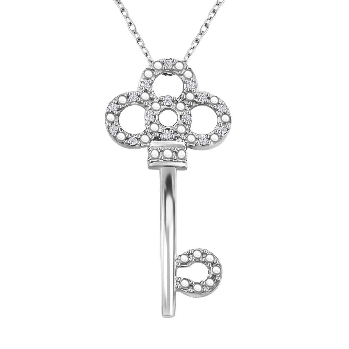 Diamond 0.10 ctw Key Pendant Necklace in Rhodium Over Sterling Silver 18 Inches image number 0