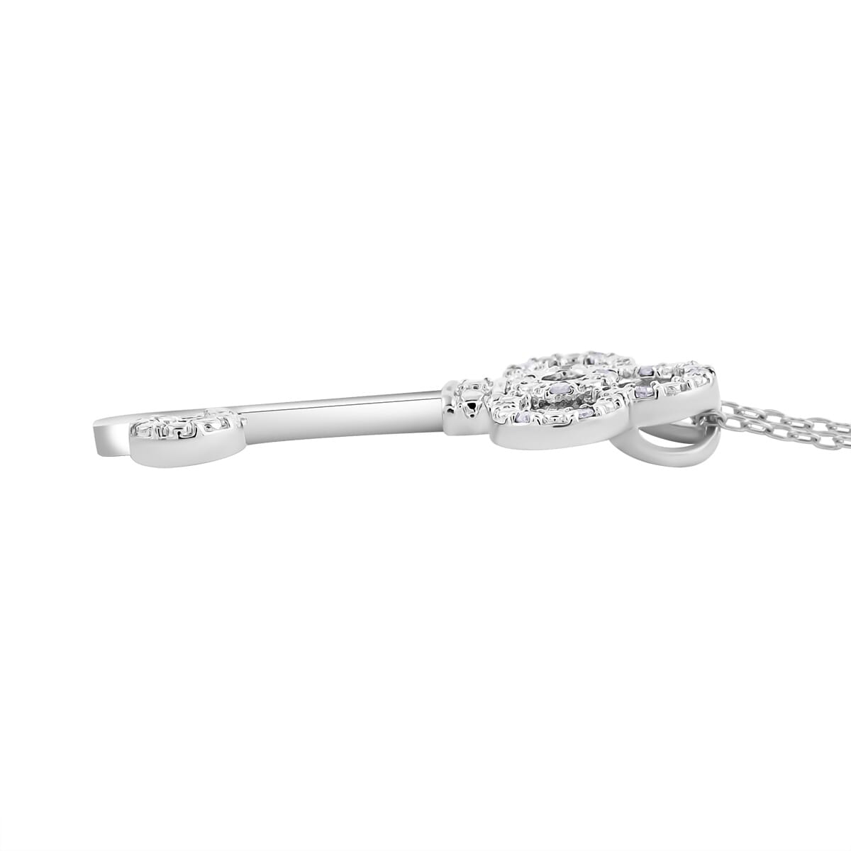 Diamond 0.10 ctw Key Pendant Necklace in Rhodium Over Sterling Silver 18 Inches image number 3