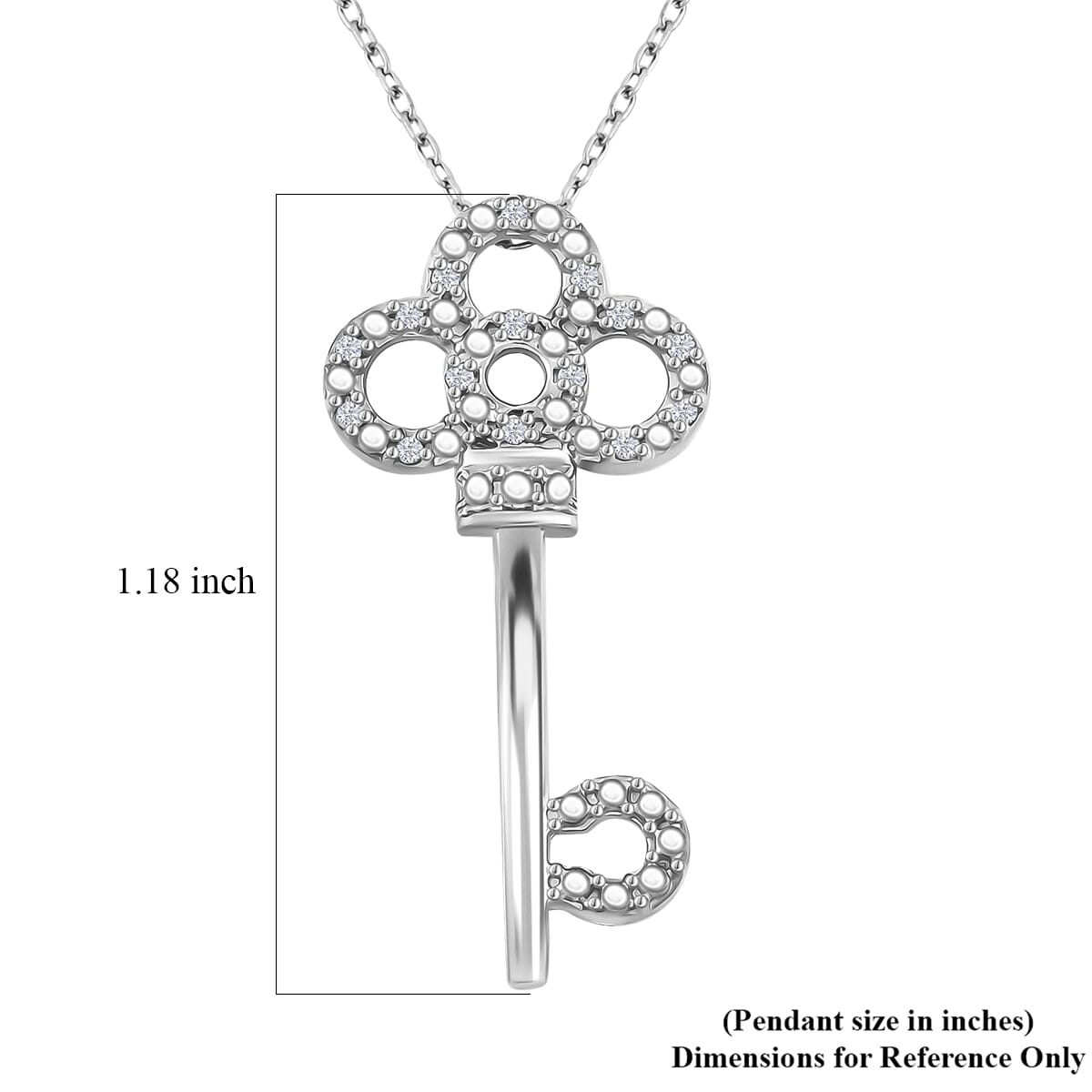 Diamond 0.10 ctw Key Pendant Necklace in Rhodium Over Sterling Silver 18 Inches image number 5