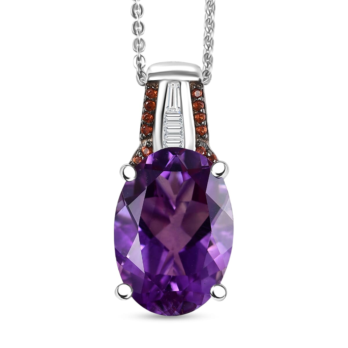 D'Joy Premium Moroccan Amethyst and Multi Gemstone 5.65 ctw Royal Twilight Pendant Necklace in Rhodium Over Sterling Silver 20 Inches image number 0
