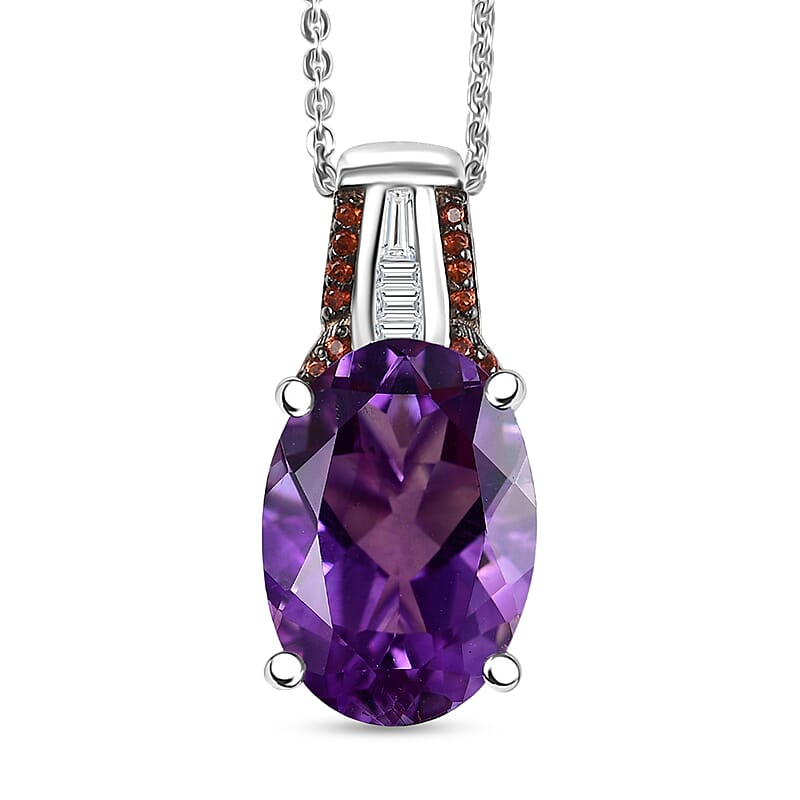 D'Joy Premium Moroccan Amethyst and Multi Gemstone 5.65 ctw Royal Twilight Pendant Necklace in Rhodium Over Sterling Silver 20 Inches