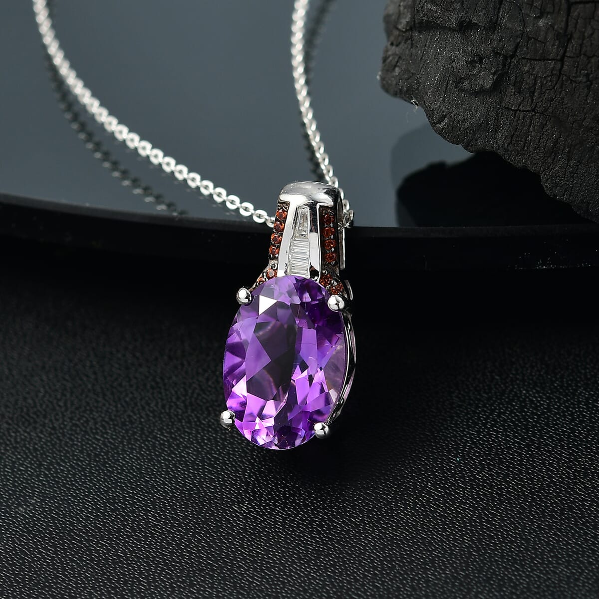 D'Joy Premium Moroccan Amethyst and Multi Gemstone 5.65 ctw Royal Twilight Pendant Necklace in Rhodium Over Sterling Silver 20 Inches image number 1