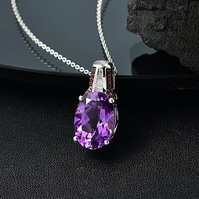 D'Joy Premium Moroccan Amethyst and Multi Gemstone 5.65 ctw Royal Twilight Pendant Necklace in Rhodium Over Sterling Silver 20 Inches