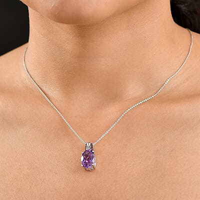 D'Joy Premium Moroccan Amethyst and Multi Gemstone 5.65 ctw Royal Twilight Pendant Necklace in Rhodium Over Sterling Silver 20 Inches