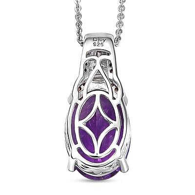 D'Joy Premium Moroccan Amethyst and Multi Gemstone 5.65 ctw Royal Twilight Pendant Necklace in Rhodium Over Sterling Silver 20 Inches