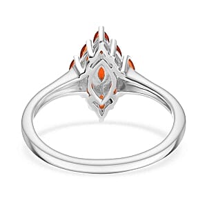 Fire Opal 1.16 ctw Ring (Size 10) and Pendant in Rhodium Over Sterling Silver