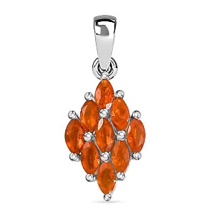 Fire Opal 1.16 ctw Ring (Size 10) and Pendant in Rhodium Over Sterling Silver