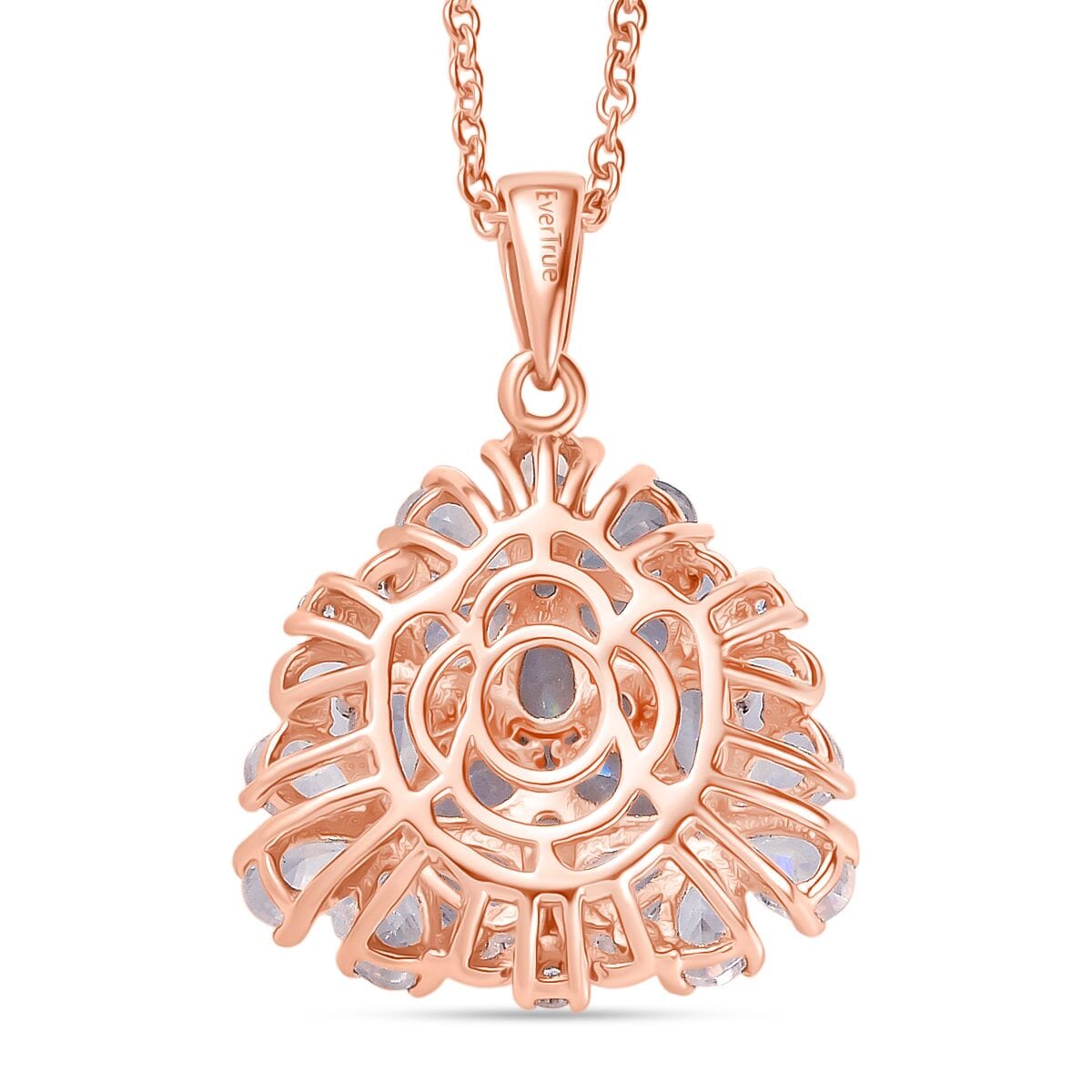 Karis Moon Glow Moonstone, White Zircon 5.40 ctw Lunar Garden Floral Pendant in 18K RG Plated with ION Plated RG Stainless Steel Necklace 20 Inches image number 4
