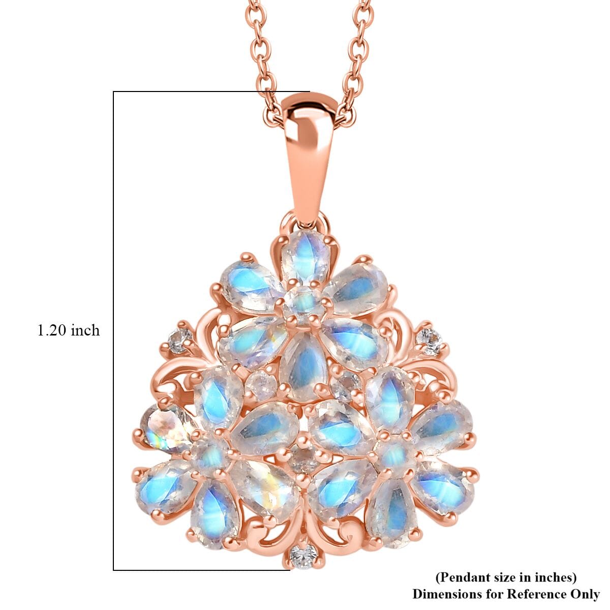 Karis Moon Glow Moonstone, White Zircon 5.40 ctw Lunar Garden Floral Pendant in 18K RG Plated with ION Plated RG Stainless Steel Necklace 20 Inches image number 6