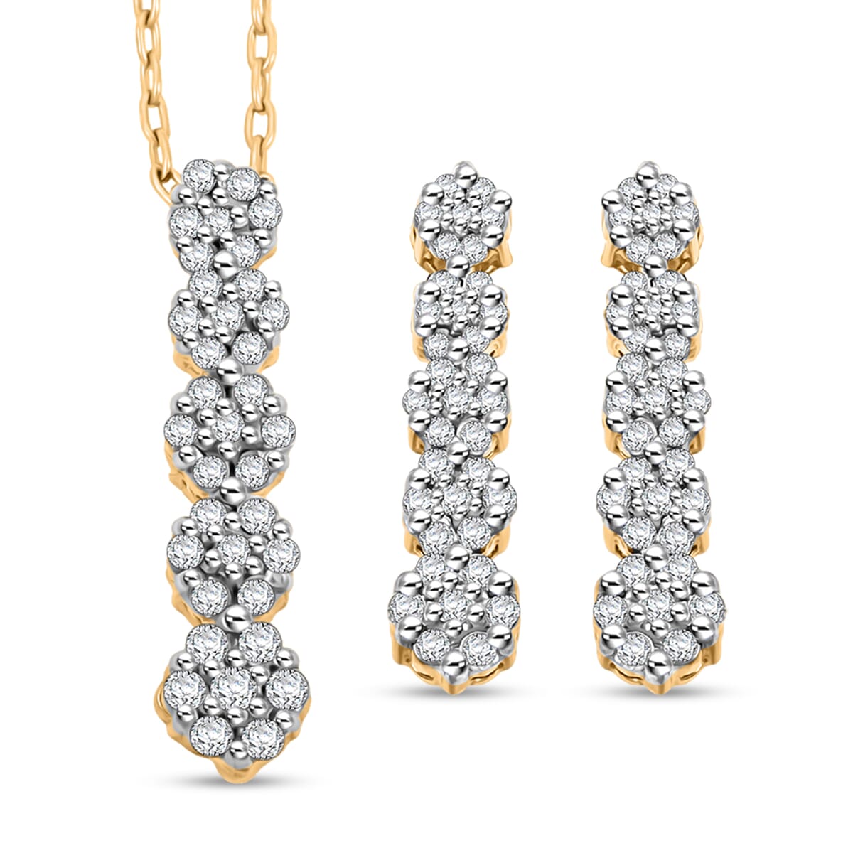 Diamond 0.50 ctw Earrings and Pendant Necklace in 14K Yellow Gold Over Sterling Silver 18 Inches image number 0