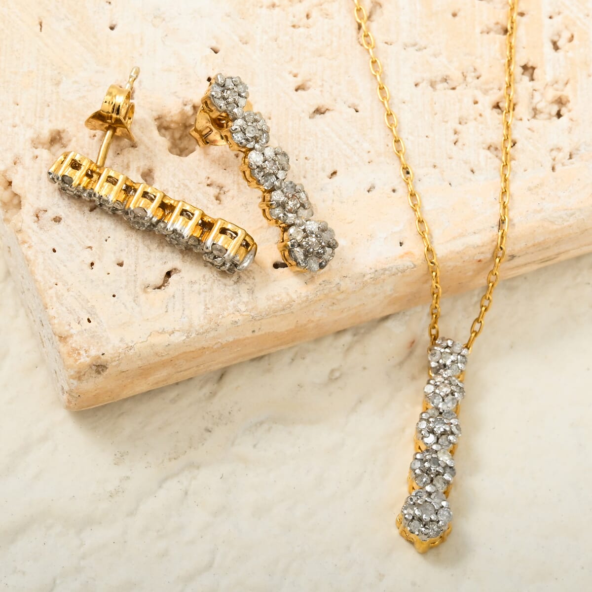 Diamond 0.50 ctw Earrings and Pendant Necklace in 14K Yellow Gold Over Sterling Silver 18 Inches image number 1