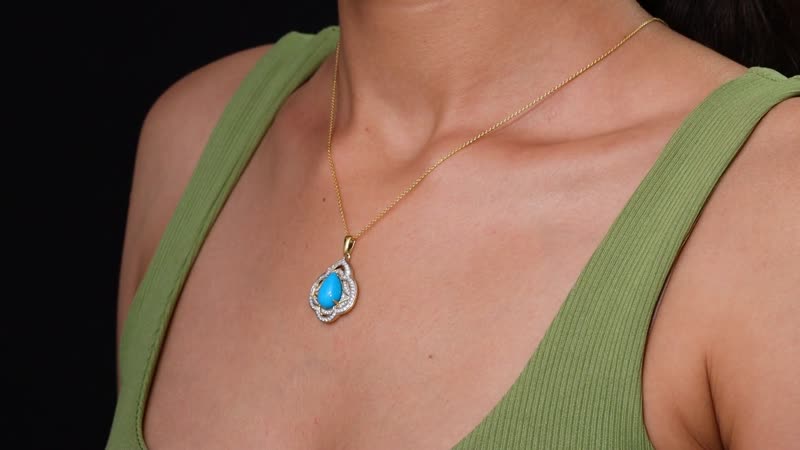 D'Joy Premium Sleeping Beauty Turquoise, Moissanite Royal Bloom 4.40 ctw Pendant Necklace 20 Inches in 18K Vermeil Yellow Gold Over Sterling Silver