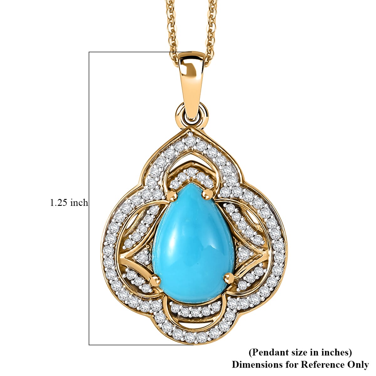 D'Joy Premium Sleeping Beauty Turquoise, Moissanite Royal Bloom 4.40 ctw Pendant Necklace 20 Inches in 18K Vermeil Yellow Gold Over Sterling Silver  image number 5