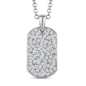 White Zircon 2.80 ctw Mens Dogtag Pendant Necklace in Rhodium Over Sterling Silver 24 Inches
