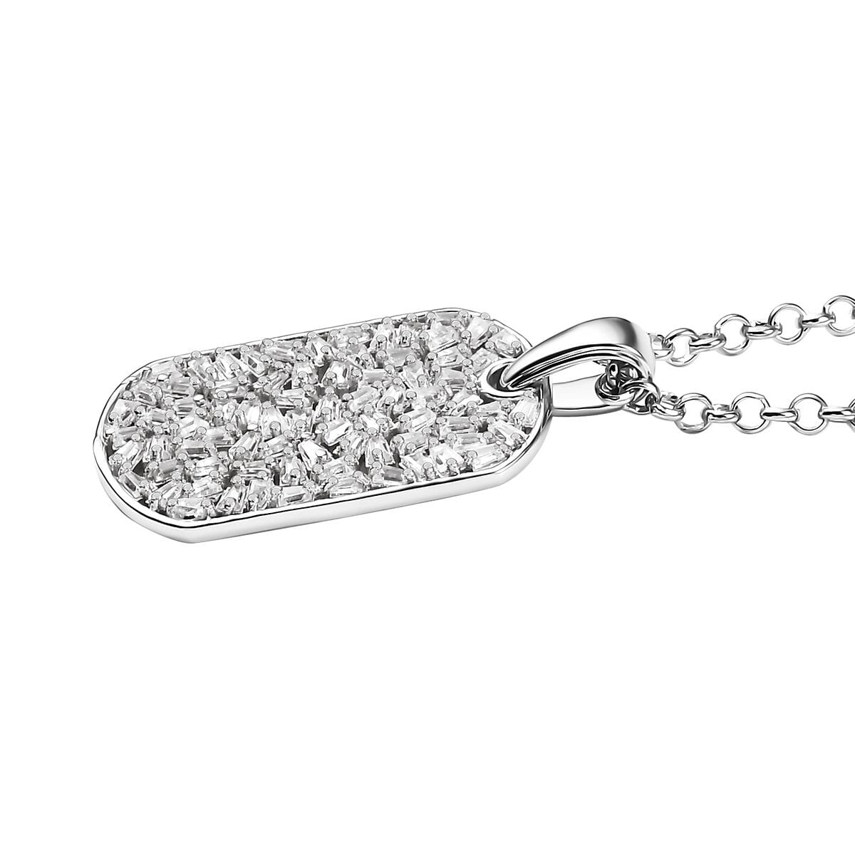 White Zircon 2.80 ctw Mens Dogtag Pendant Necklace in Rhodium Over Sterling Silver 24 Inches image number 3