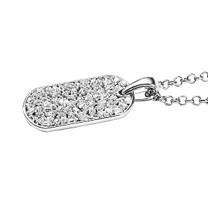 White Zircon 2.80 ctw Mens Dogtag Pendant Necklace in Rhodium Over Sterling Silver 24 Inches