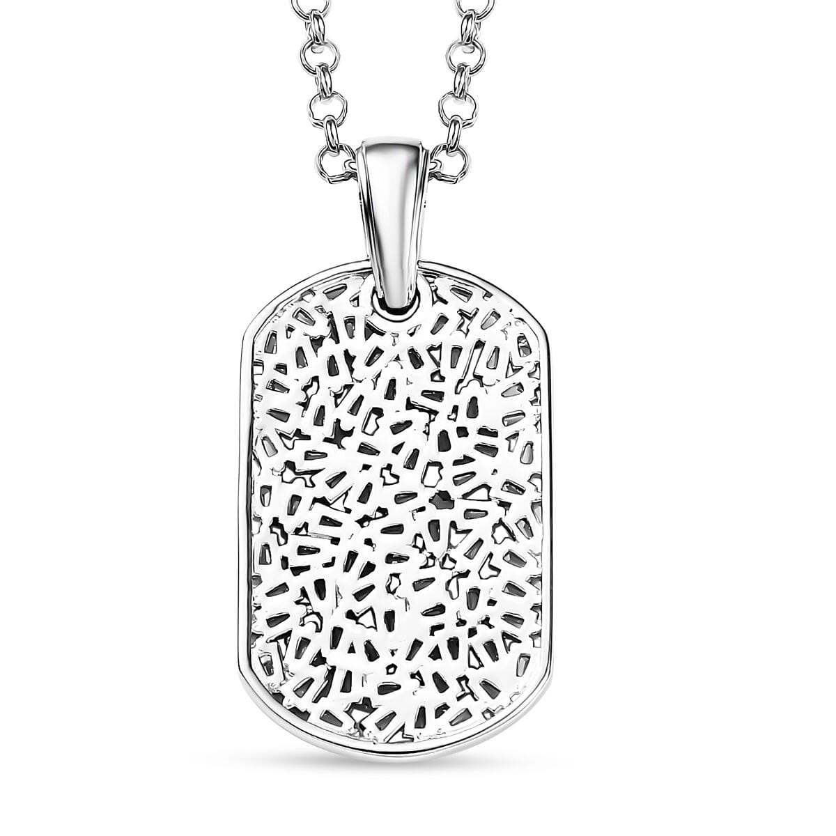 White Zircon 2.80 ctw Mens Dogtag Pendant Necklace in Rhodium Over Sterling Silver 24 Inches image number 4