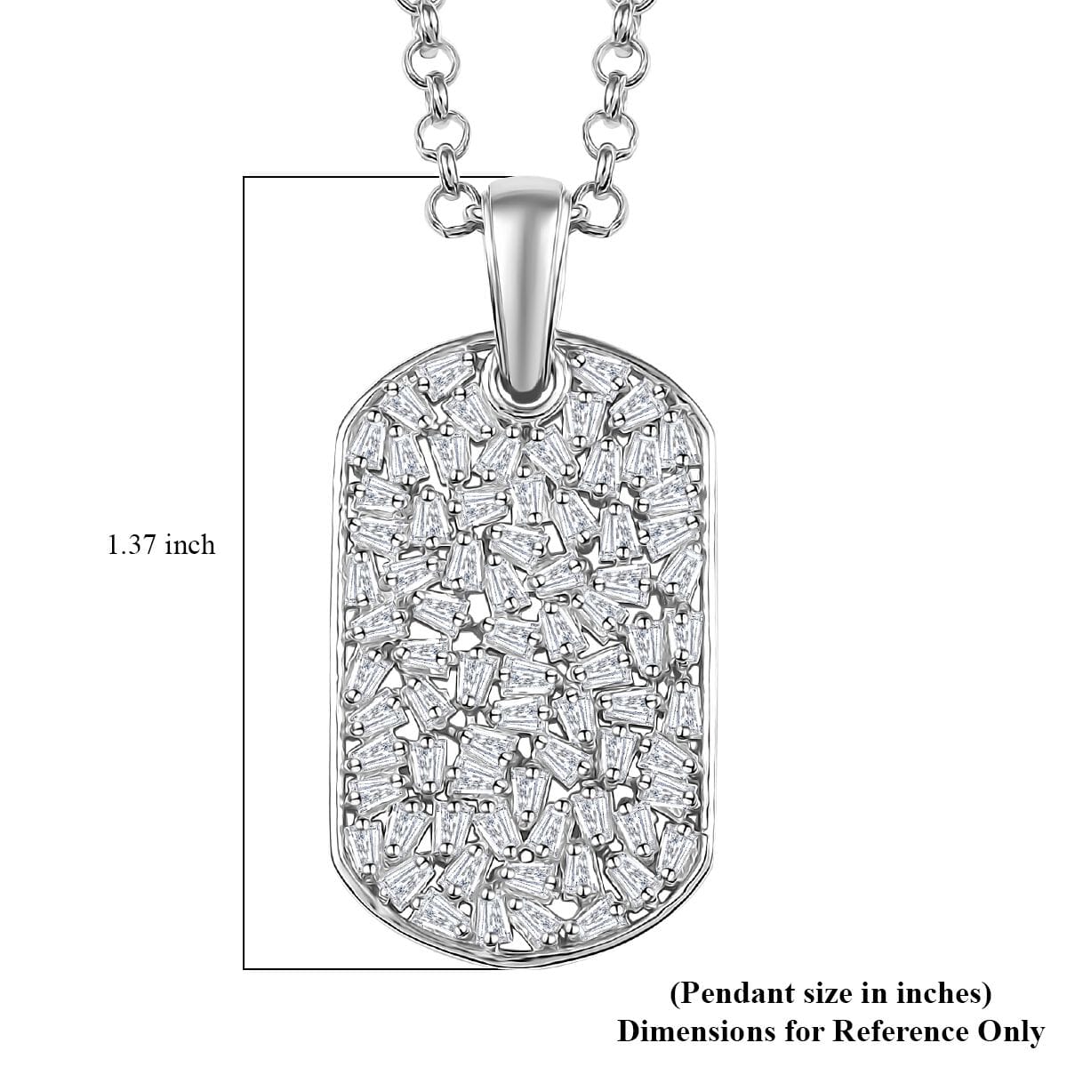 White Zircon 2.80 ctw Mens Dogtag Pendant Necklace in Rhodium Over Sterling Silver 24 Inches image number 5