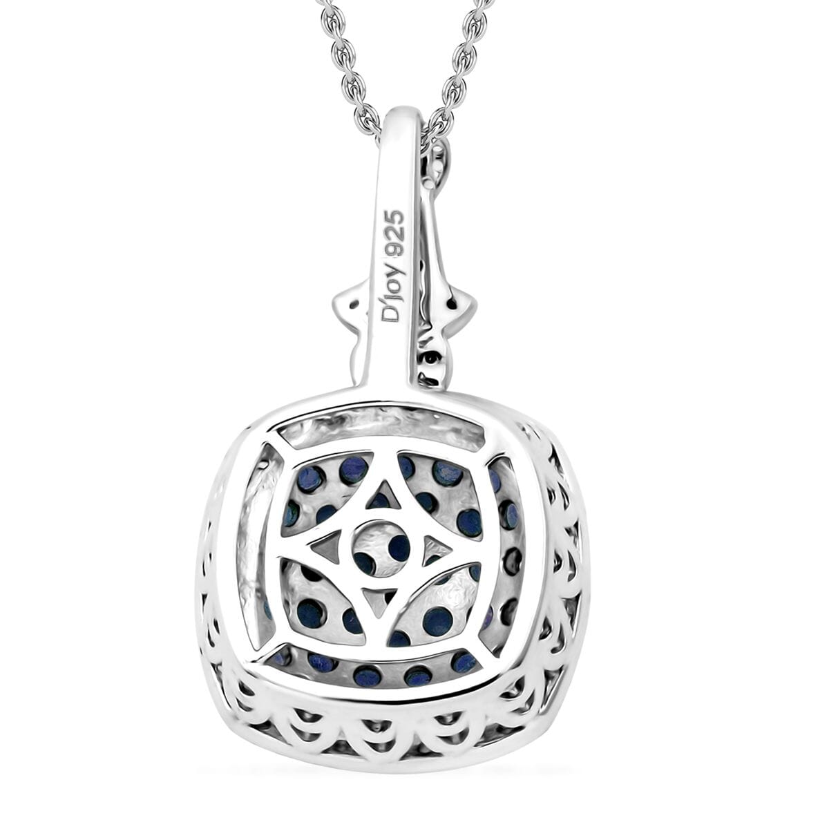 D'Joy Kanchanaburi Blue Sapphire and White Zircon 2.30 ctw Blush Blossom Pendant Necklace in Rhodium Over Sterling Silver 20 Inches image number 4