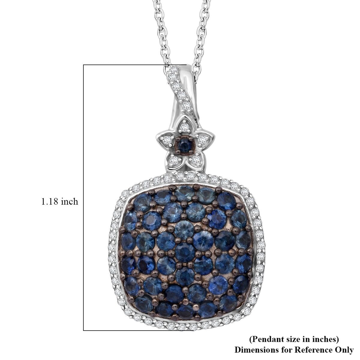 D'Joy Kanchanaburi Blue Sapphire and White Zircon 2.30 ctw Blush Blossom Pendant Necklace in Rhodium Over Sterling Silver 20 Inches image number 5
