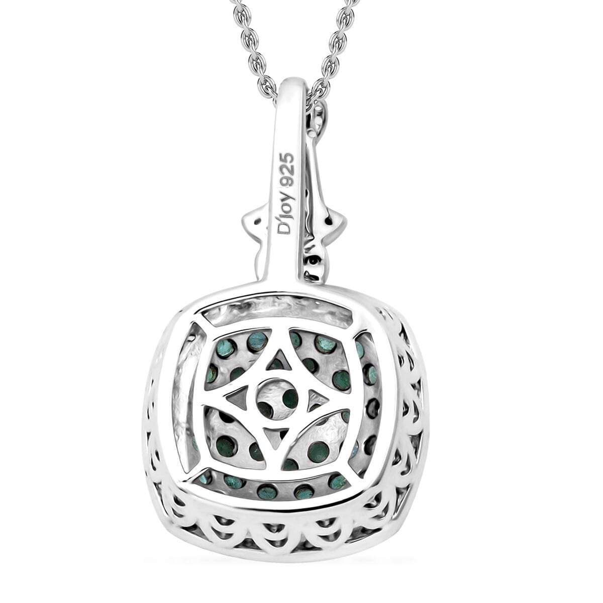 Kagem Zambian Emerald and White Zircon 2.30 ctw Blush Blossom Pendant Necklace in Rhodium Over Sterling Silver 20 Inches image number 4