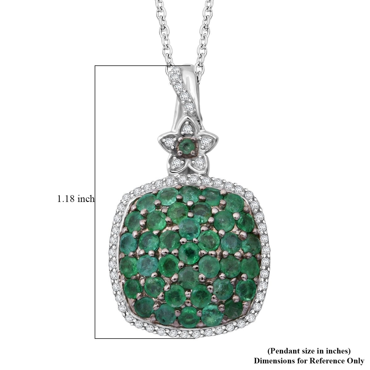 Kagem Zambian Emerald and White Zircon 2.30 ctw Blush Blossom Pendant Necklace in Rhodium Over Sterling Silver 20 Inches image number 5