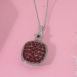 D'Joy Mozambique Ruby and White Zircon 2.30 ctw Blush Blossom Pendant Necklace in Rhodium Over Sterling Silver 20 Inches