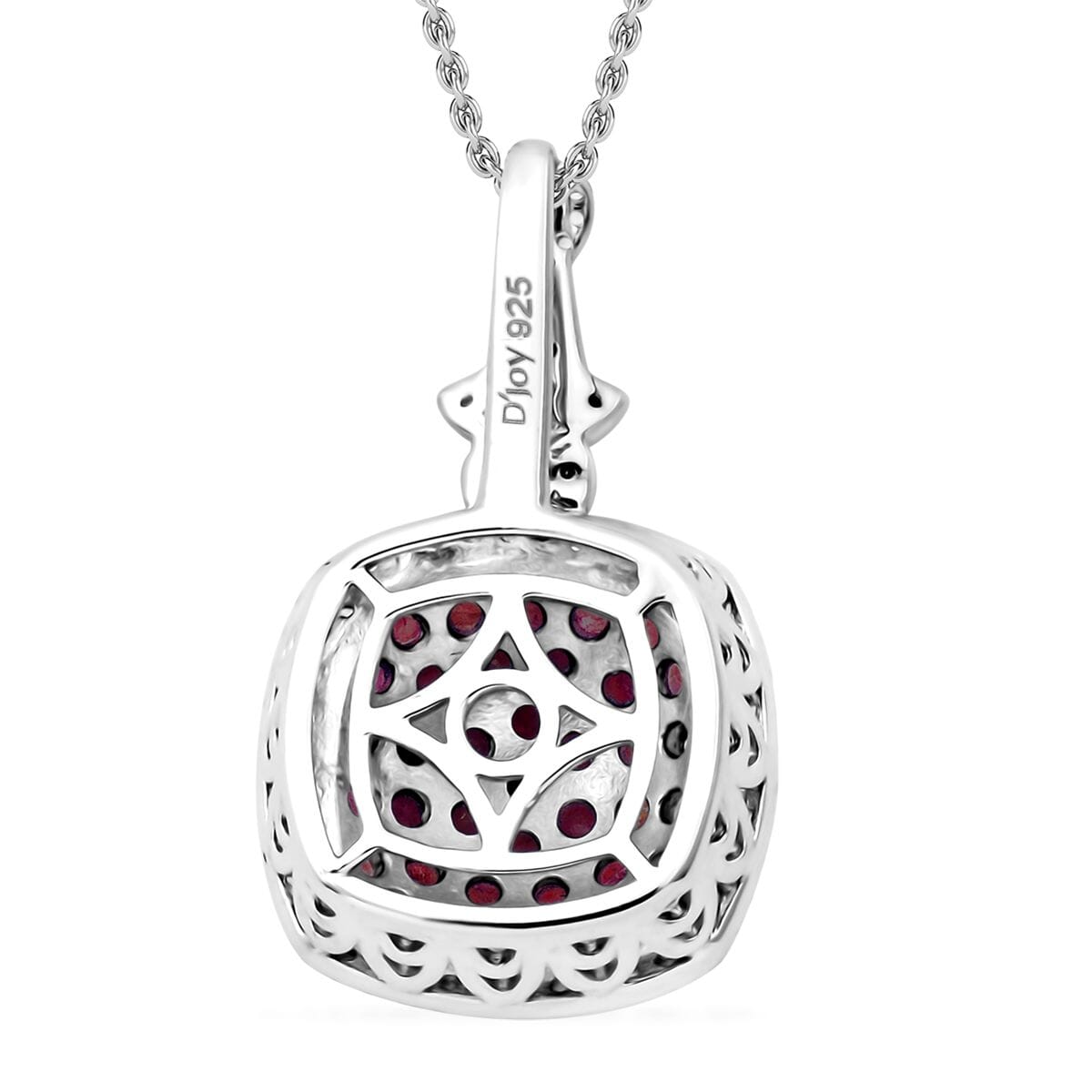 Mozambique Ruby and White Zircon 2.30 ctw Blush Blossom Pendant Necklace in Rhodium Over Sterling Silver 20 Inches image number 4