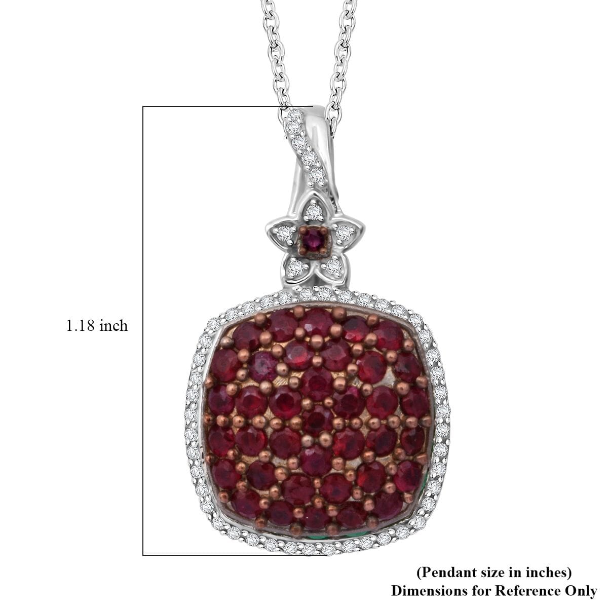 Mozambique Ruby and White Zircon 2.30 ctw Blush Blossom Pendant Necklace in Rhodium Over Sterling Silver 20 Inches image number 5