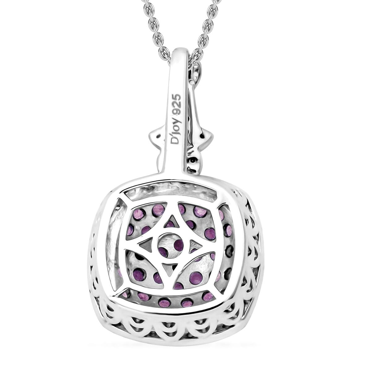 Madagascar Pink Sapphire and White Zircon 2.30 ctw Blush Blossom Pendant Necklace in Rhodium Over Sterling Silver 20 Inches image number 4
