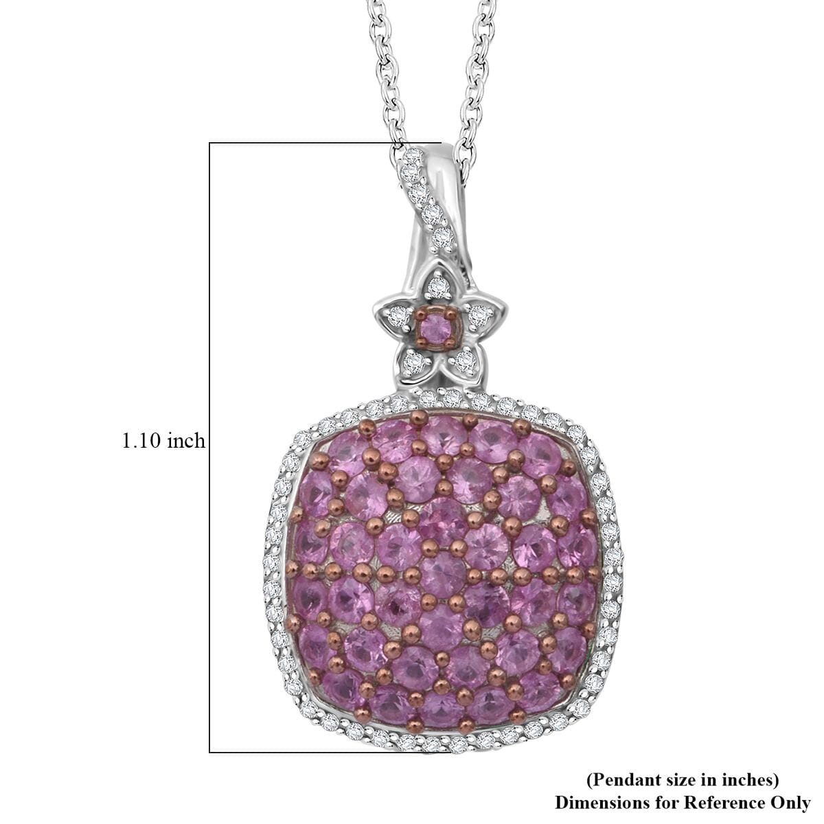 Madagascar Pink Sapphire and White Zircon 2.30 ctw Blush Blossom Pendant Necklace in Rhodium Over Sterling Silver 20 Inches image number 5