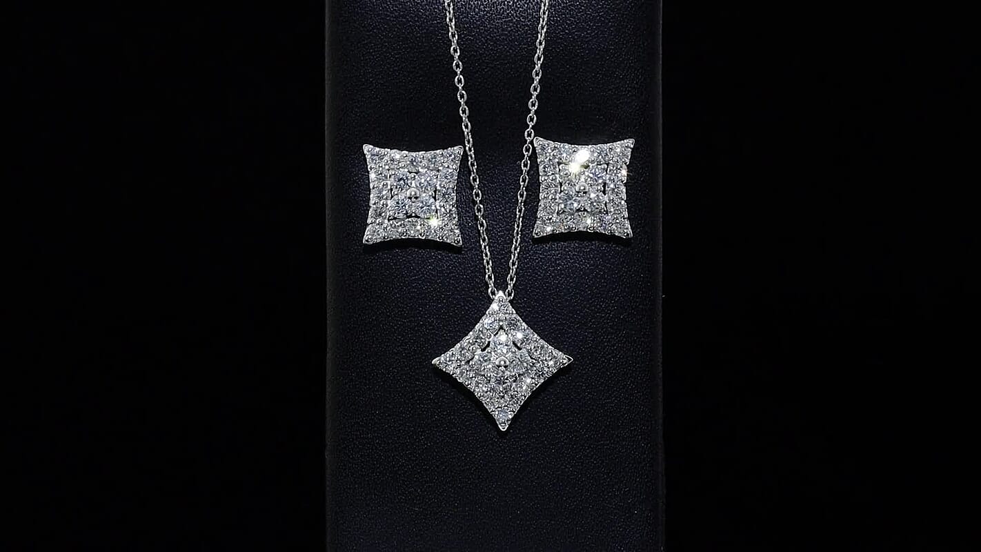 Lab Grown Diamond (G-H, SI) Earrings, Pendant Necklace (20 Inches) in Rhodium Over Sterling Silver 2.75 ctw