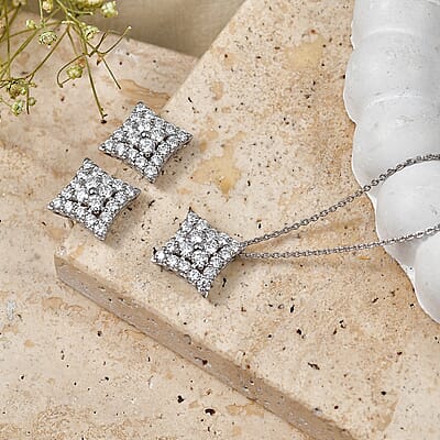 Lab Grown Diamond G-H SI 2.75 ctw Earrings and Pendant Necklace in Rhodium Over Sterling Silver 20 Inches