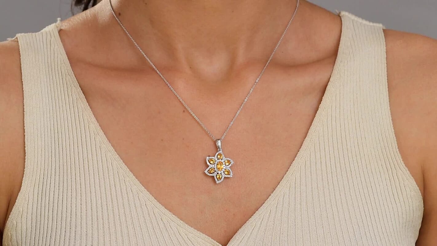 D'Joy Tanzanian Mandarin Garnet and Whtie Zircon 2.50 ctw Flora Flame Pendant Necklace in Rhodium Over Sterling Silver 20 Inches