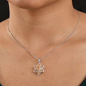 D'Joy Tanzanian Mandarin Garnet and Whtie Zircon 2.50 ctw Flora Flame Pendant Necklace in Rhodium Over Sterling Silver 20 Inches