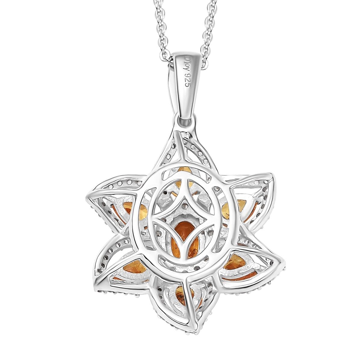 D'Joy Tanzanian Mandarin Garnet and Whtie Zircon 2.50 ctw Flora Flame Pendant Necklace in Rhodium Over Sterling Silver 20 Inches image number 4
