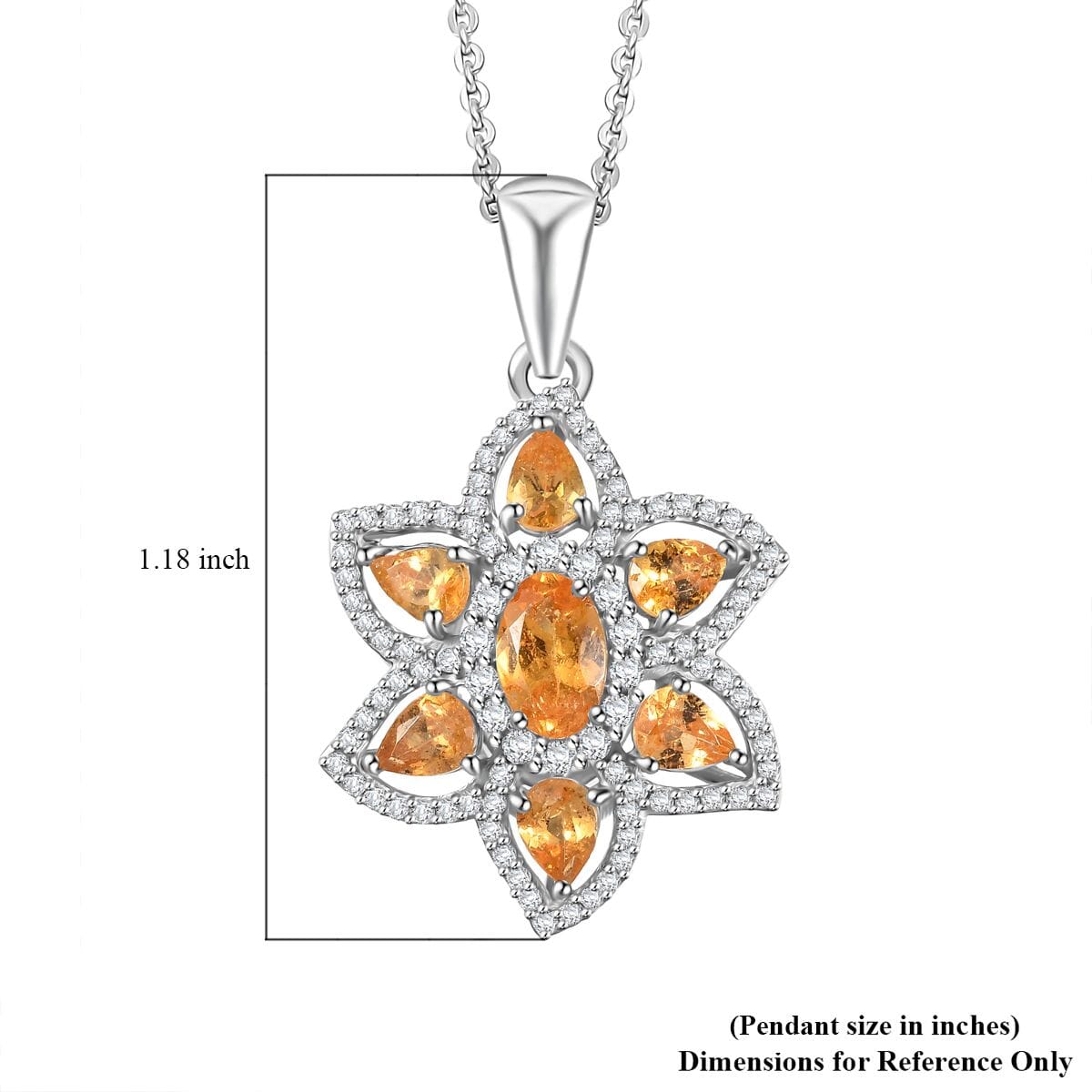 D'Joy Tanzanian Mandarin Garnet and Whtie Zircon 2.50 ctw Flora Flame Pendant Necklace in Rhodium Over Sterling Silver 20 Inches image number 5