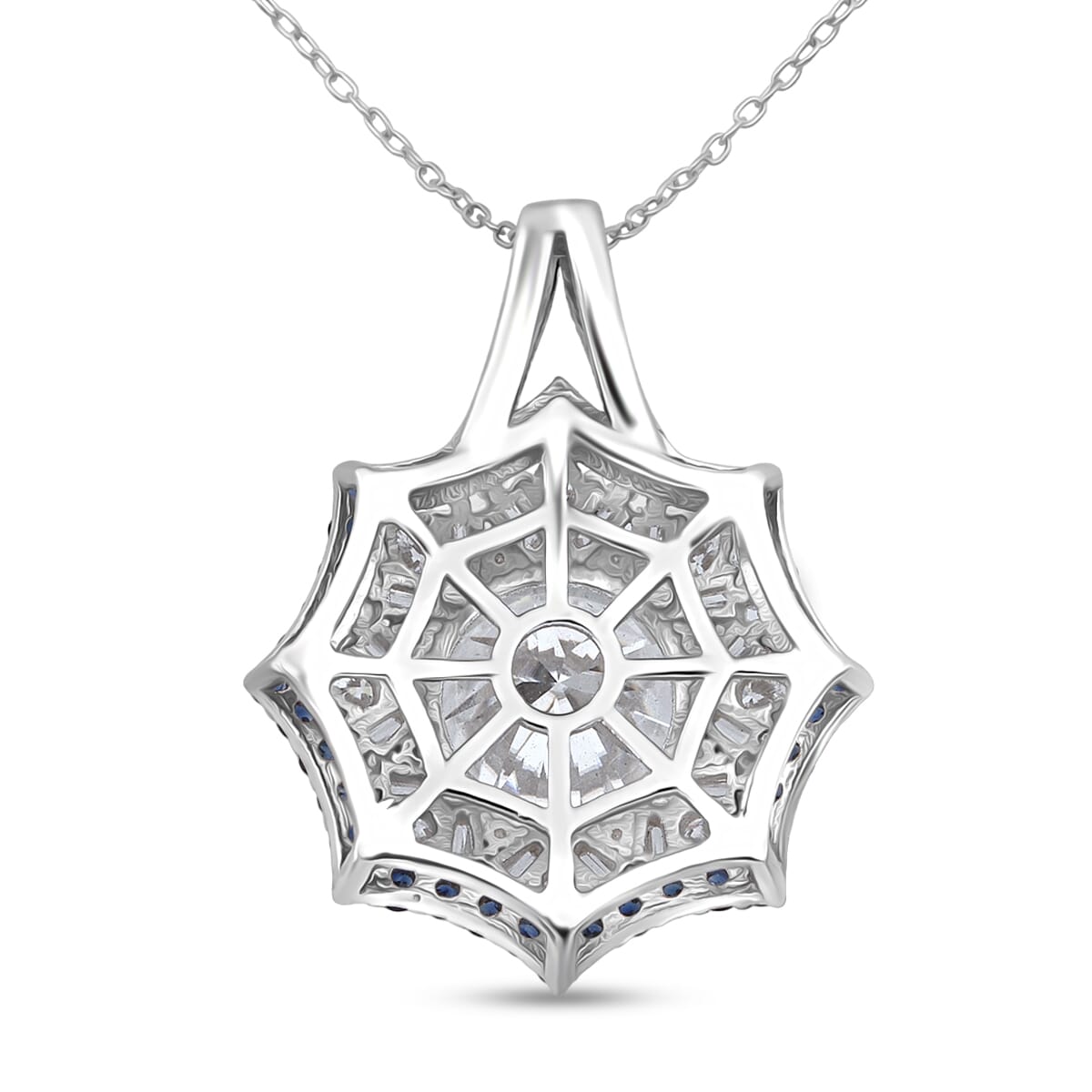 Heart and Arrow Cut Moissanite and Ceylon Sapphire 5.80 ctw Pendant Necklace in Rhodium Over Sterling Silver 20 Inches image number 4