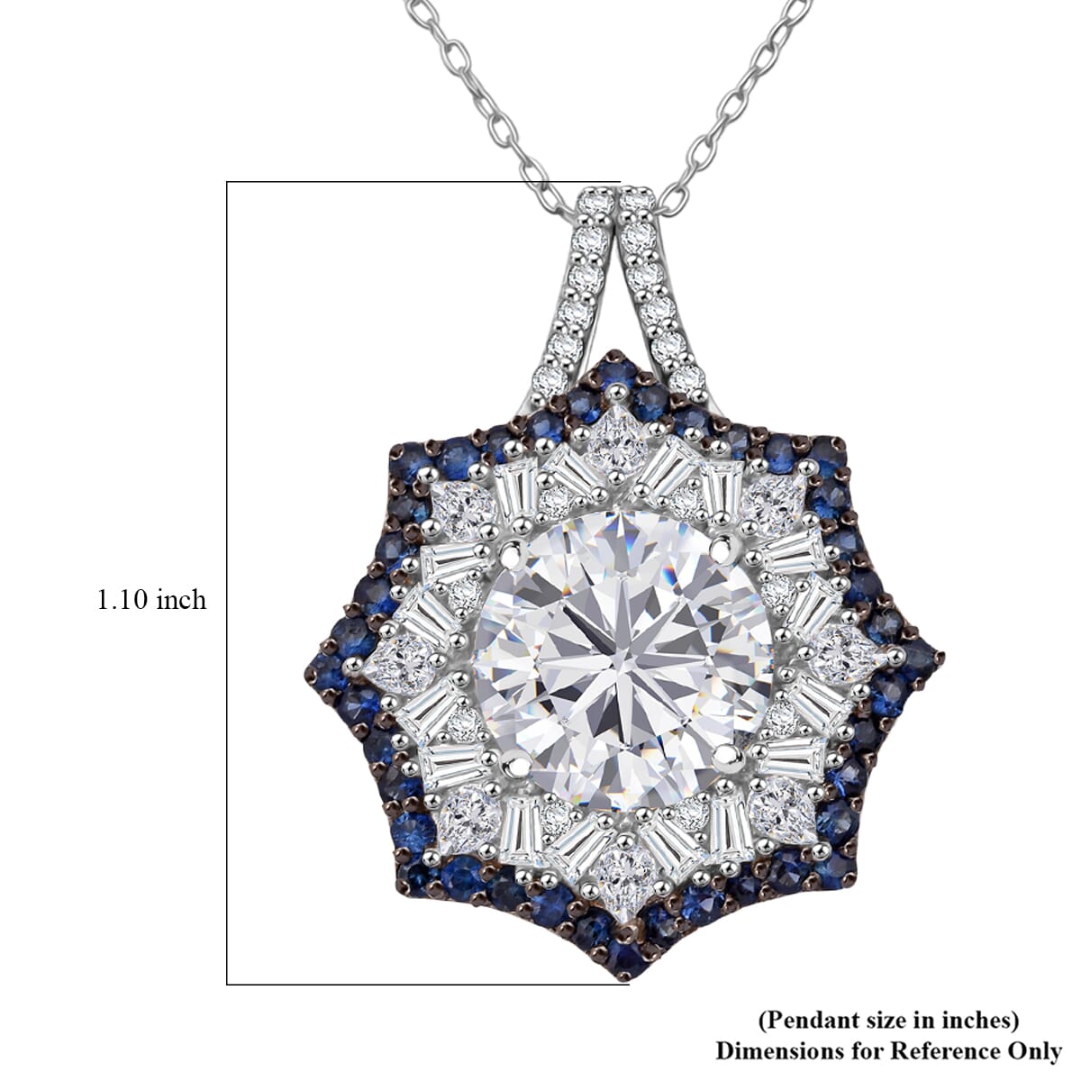 Heart and Arrow Cut Moissanite and Ceylon Sapphire 5.80 ctw Pendant Necklace in Rhodium Over Sterling Silver 20 Inches image number 6