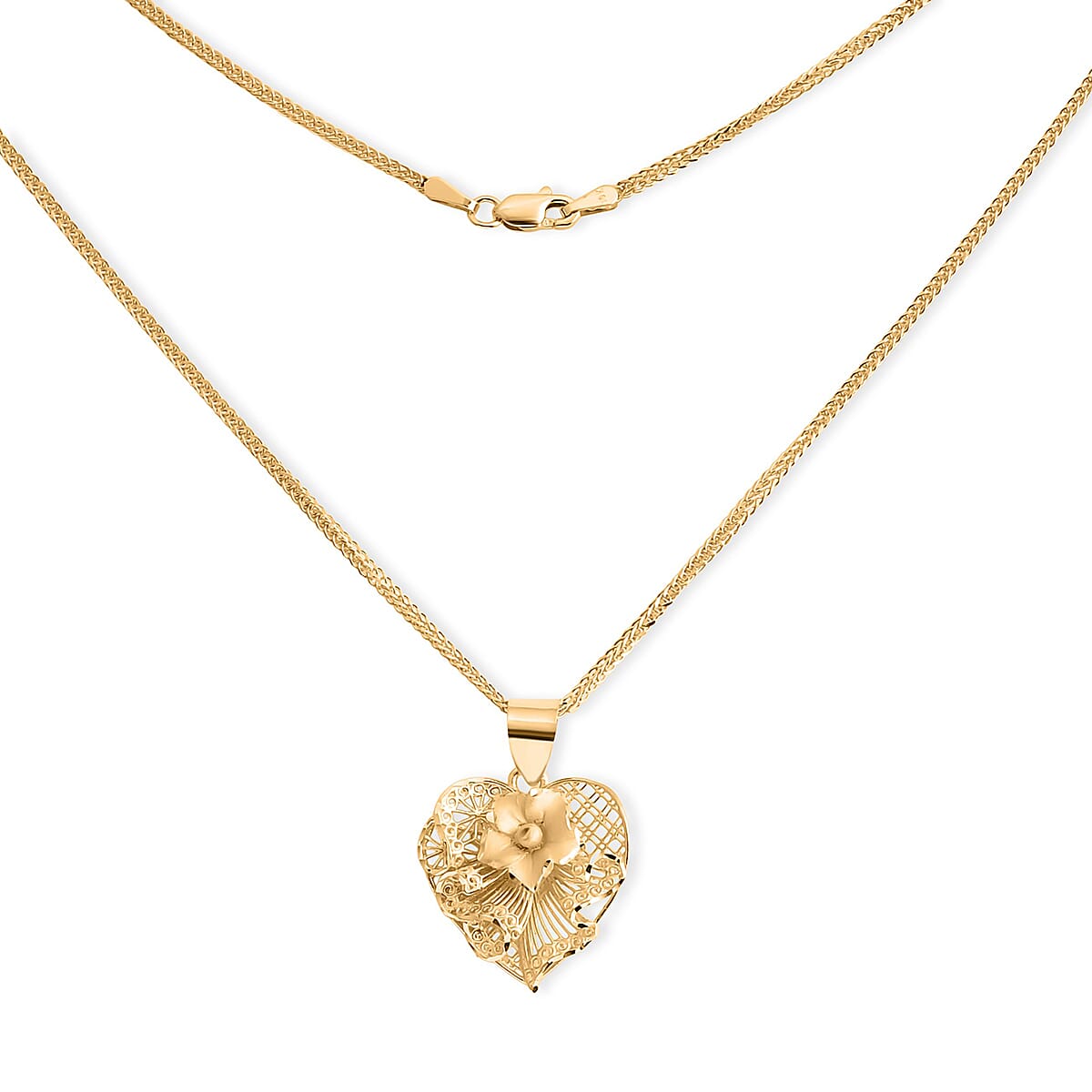 Blossom Heart Pendant Necklace in 10K Yellow Gold 20 Inches 3 Grams image number 0