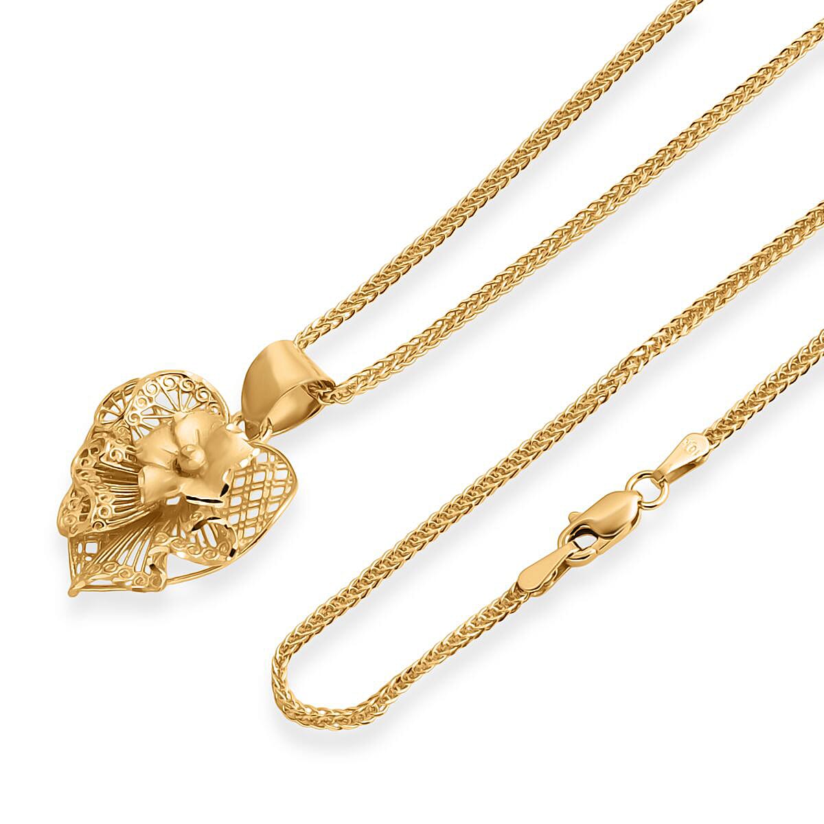 Blossom Heart Pendant Necklace in 10K Yellow Gold 20 Inches 3 Grams image number 3