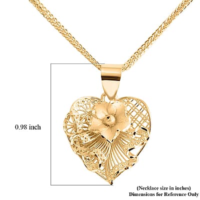 Blossom Heart Pendant Necklace in 10K Yellow Gold 20 Inches 3 Grams