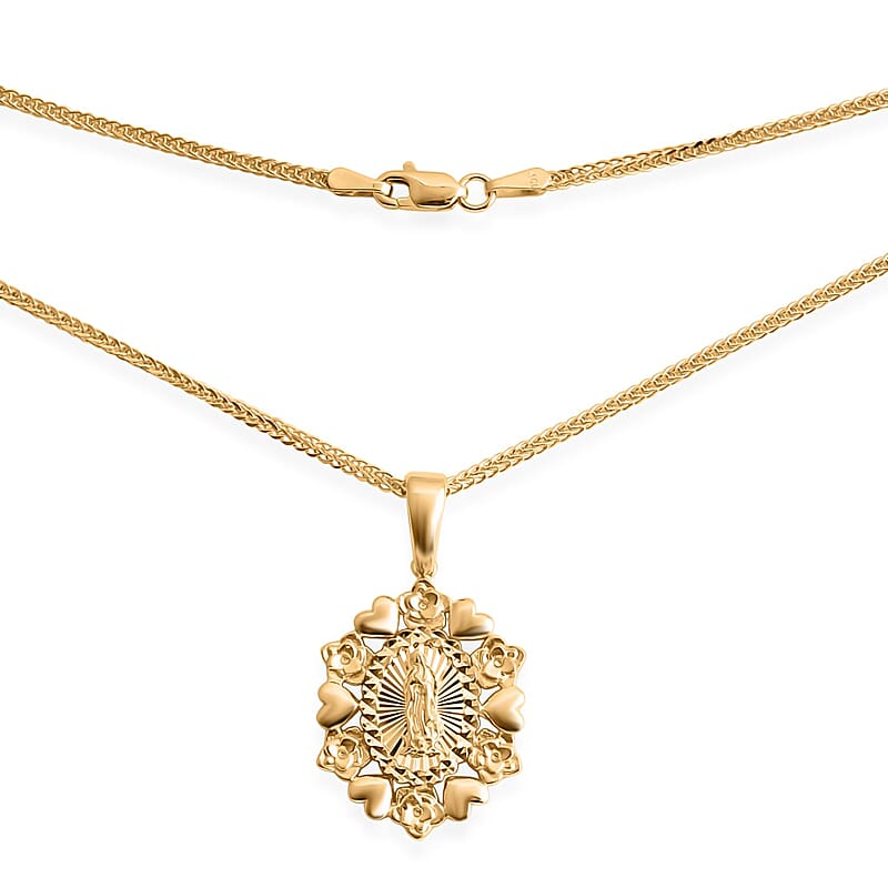 Golden Our Lady of Guadalupe Pendant Necklace in 10K Yellow Gold 4.13 Grams 20 Inches